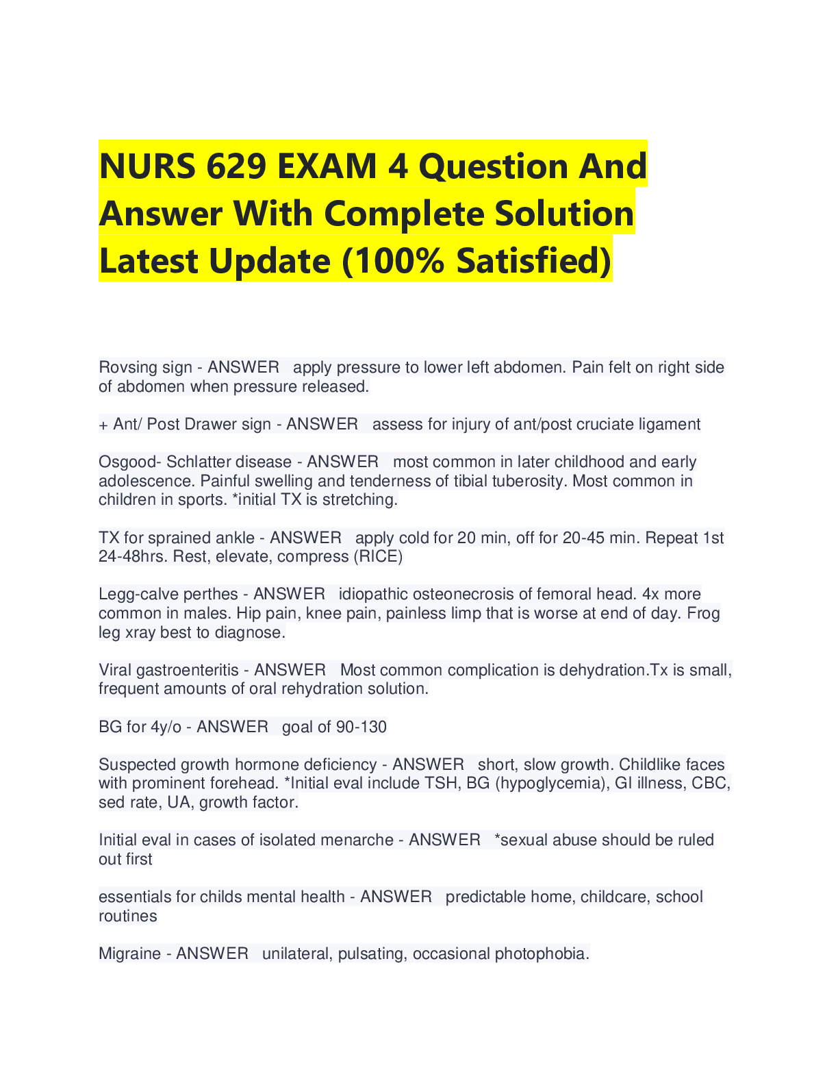 Preview image for NURS 629 EXAM 4 Question And Answer With Complete Solution Latest Update (100% Satisfied)